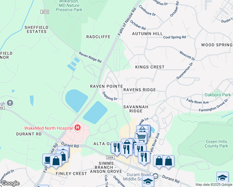 map of restaurants, bars, coffee shops, grocery stores, and more near 11115 Slider Drive in Raleigh