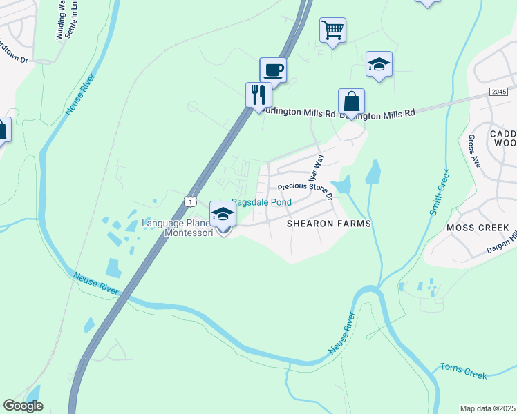 map of restaurants, bars, coffee shops, grocery stores, and more near 4202 Govan Ferry Drive in Wake Forest