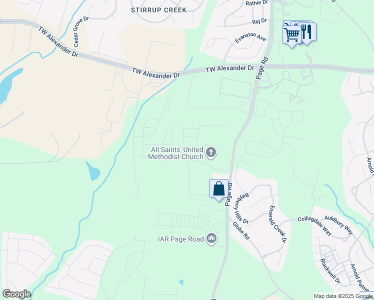 map of restaurants, bars, coffee shops, grocery stores, and more near 1016 Sycaten Street in Morrisville