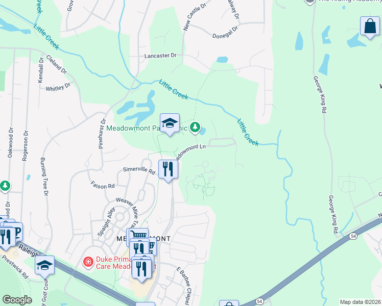 map of restaurants, bars, coffee shops, grocery stores, and more near 600 Meadowmont Ln in Chapel Hill