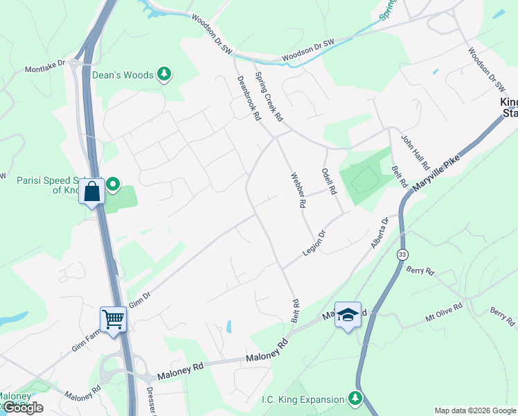 map of restaurants, bars, coffee shops, grocery stores, and more near 2338 Belt Road in Knoxville