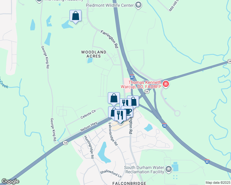 map of restaurants, bars, coffee shops, grocery stores, and more near 5910 Farrington Road in Chapel Hill