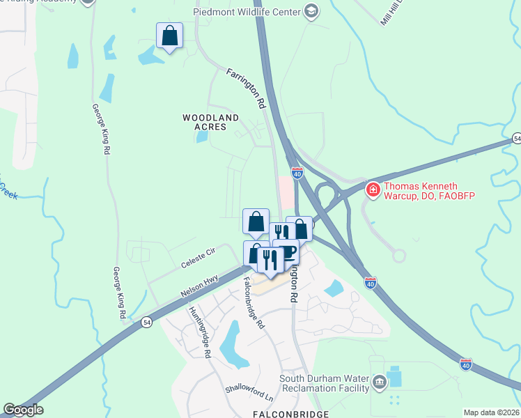 map of restaurants, bars, coffee shops, grocery stores, and more near 5910 Farrington Road in Chapel Hill