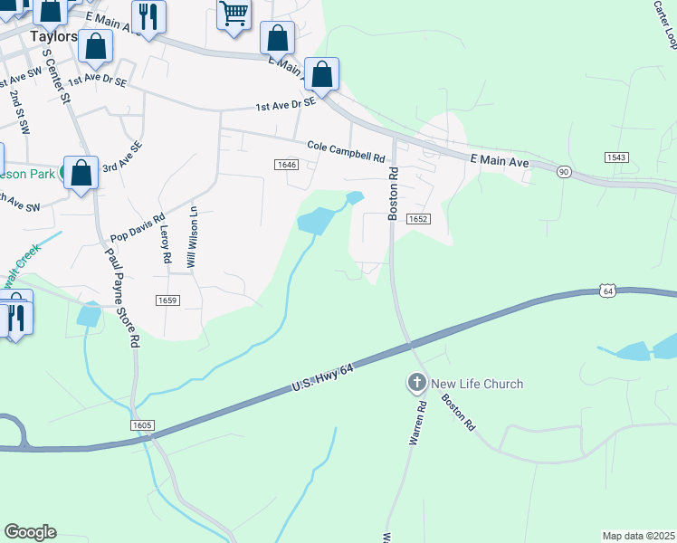 map of restaurants, bars, coffee shops, grocery stores, and more near Boston Road in Taylorsville