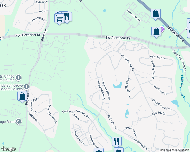map of restaurants, bars, coffee shops, grocery stores, and more near 9709 Heathermill Lane in Raleigh