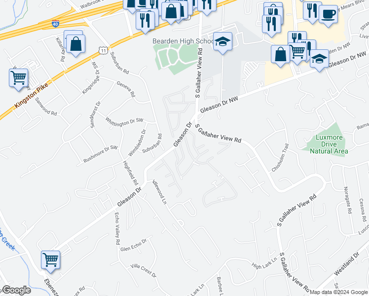 map of restaurants, bars, coffee shops, grocery stores, and more near 428 Berlin Drive in Knoxville