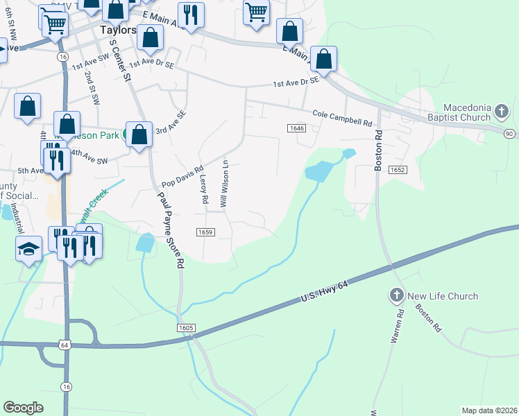 map of restaurants, bars, coffee shops, grocery stores, and more near 53 Helens Way in Township of Taylorsville