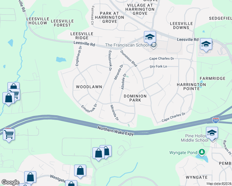 map of restaurants, bars, coffee shops, grocery stores, and more near 5909 Allsdale Drive in Raleigh