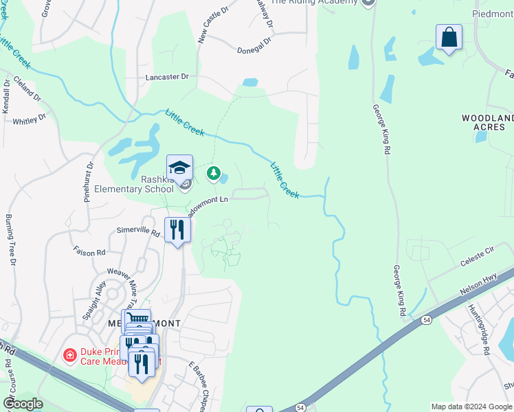 map of restaurants, bars, coffee shops, grocery stores, and more near 304 Park Bluff Drive in Chapel Hill