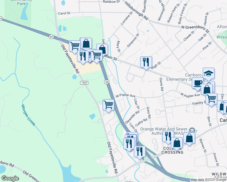 map of restaurants, bars, coffee shops, grocery stores, and more near in Carrboro