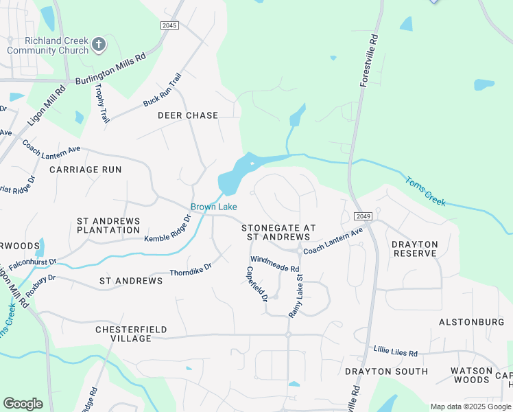 map of restaurants, bars, coffee shops, grocery stores, and more near 2049 Rainy Lake Street in Wake Forest