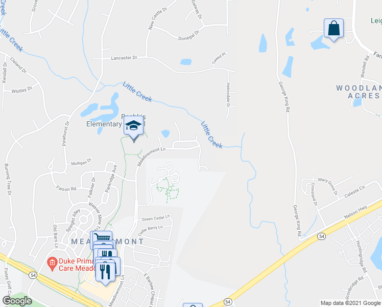 map of restaurants, bars, coffee shops, grocery stores, and more near 304 Park Bluff Drive in Chapel Hill