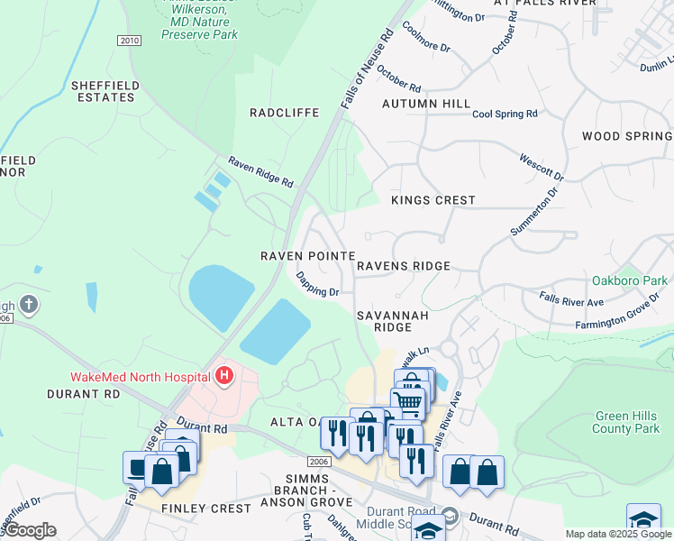 map of restaurants, bars, coffee shops, grocery stores, and more near 11141 Slider Drive in Raleigh