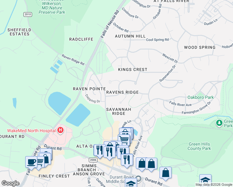 map of restaurants, bars, coffee shops, grocery stores, and more near 1408 Moosecreek Drive in Raleigh