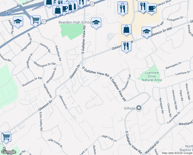 map of restaurants, bars, coffee shops, grocery stores, and more near 8432 Woodbend Trail in Knoxville