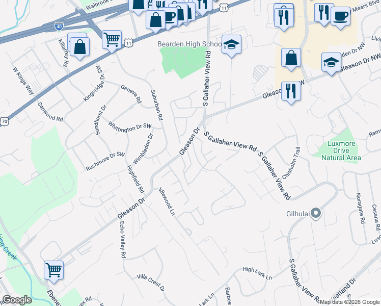 map of restaurants, bars, coffee shops, grocery stores, and more near 458 Berlin Drive in Knoxville
