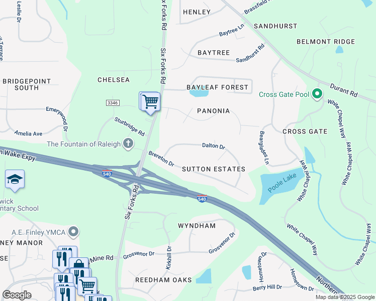 map of restaurants, bars, coffee shops, grocery stores, and more near 212 Dalton Drive in Raleigh
