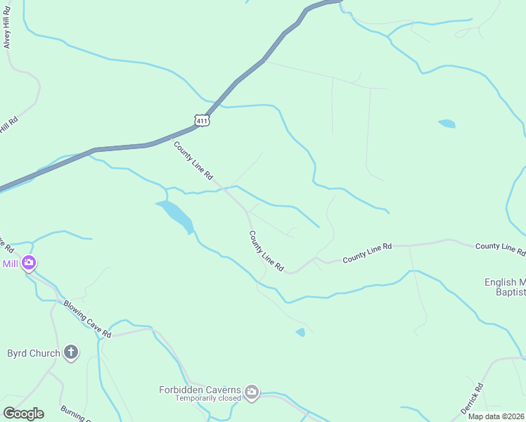 map of restaurants, bars, coffee shops, grocery stores, and more near 201 County Line Rd in Dandridge