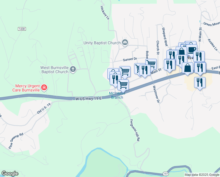 map of restaurants, bars, coffee shops, grocery stores, and more near 718 East Main Street in Burnsville