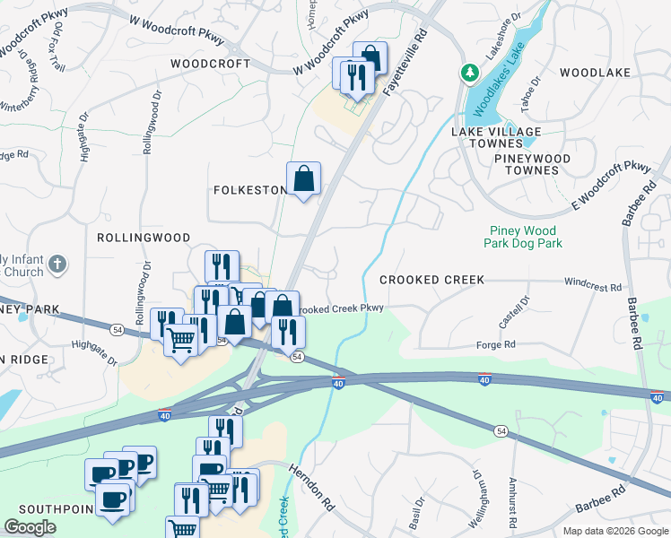 map of restaurants, bars, coffee shops, grocery stores, and more near 700 Laurel Springs Drive in Durham
