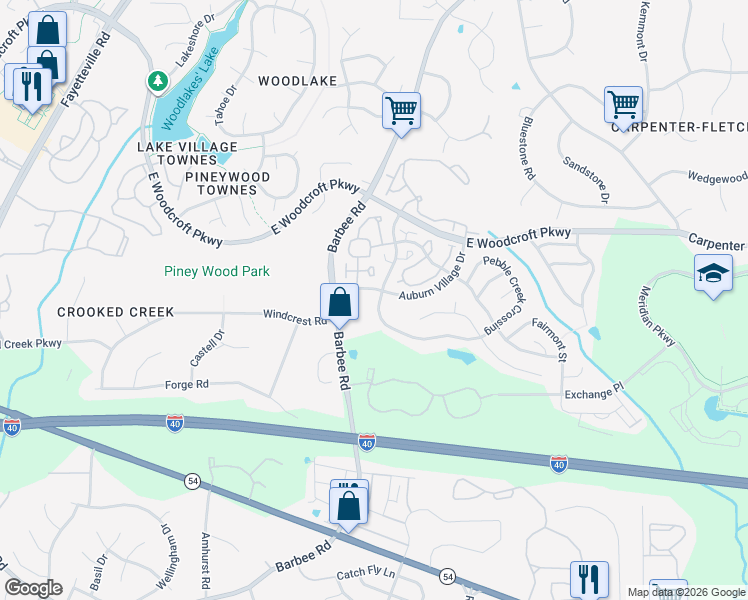 map of restaurants, bars, coffee shops, grocery stores, and more near 6191 Barbee Road in Durham