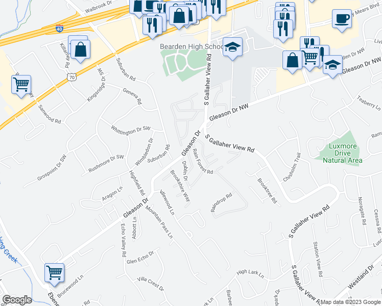 map of restaurants, bars, coffee shops, grocery stores, and more near 184 Berlin Drive in Knoxville