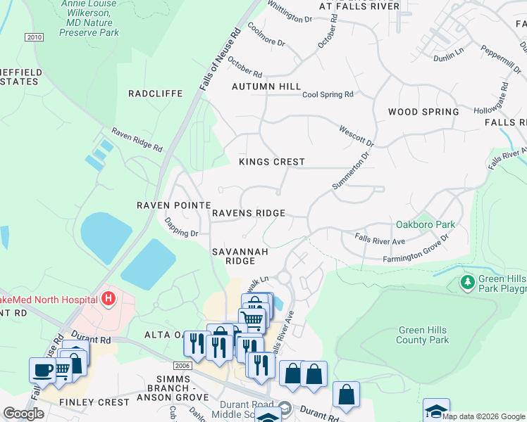 map of restaurants, bars, coffee shops, grocery stores, and more near 1405 Kings Lassiter Way in Raleigh