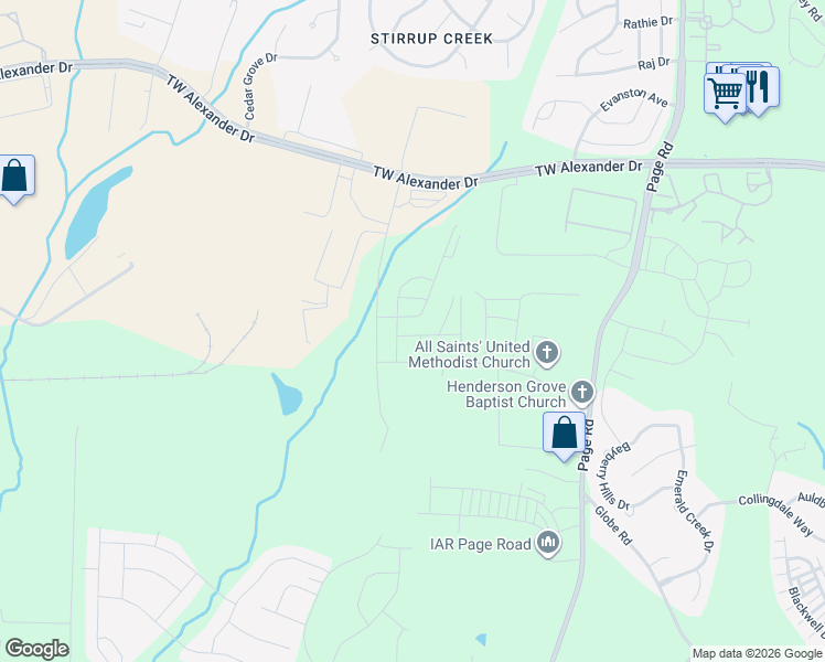 map of restaurants, bars, coffee shops, grocery stores, and more near 217 Brier Summit Place in Durham