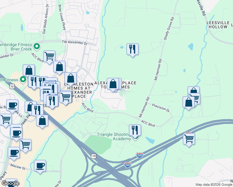 map of restaurants, bars, coffee shops, grocery stores, and more near 7847 Spungold Street in Raleigh