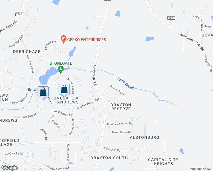 map of restaurants, bars, coffee shops, grocery stores, and more near 1404 Beaver Tan Court in Wake Forest