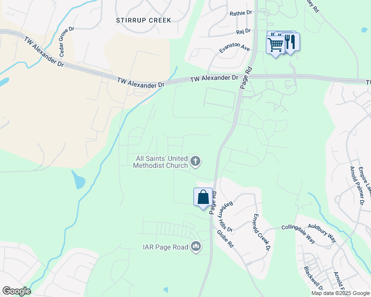 map of restaurants, bars, coffee shops, grocery stores, and more near 1100 Felman Road in Morrisville