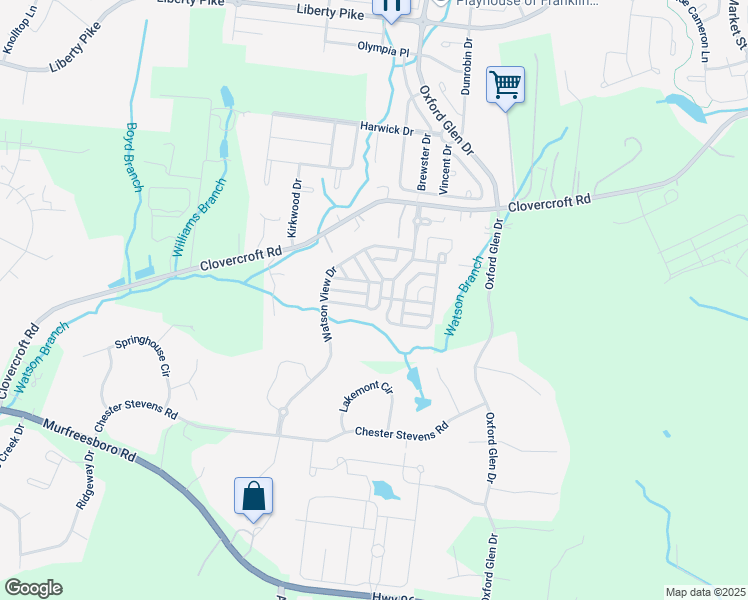 map of restaurants, bars, coffee shops, grocery stores, and more near 101 Fine Lane in Franklin