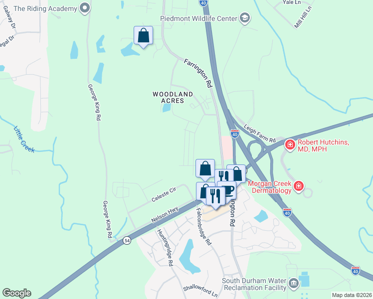 map of restaurants, bars, coffee shops, grocery stores, and more near 5804 Crescent Drive in Chapel Hill