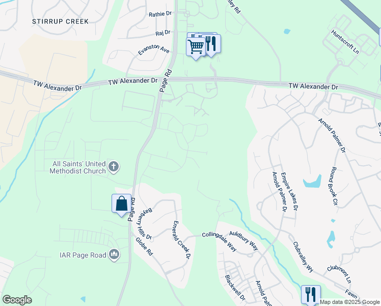 map of restaurants, bars, coffee shops, grocery stores, and more near 1004 Excite Avenue in Morrisville