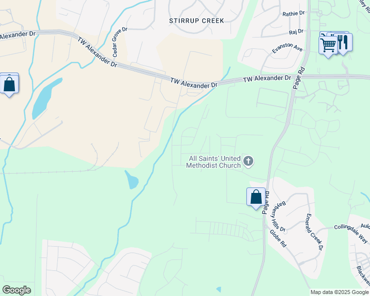 map of restaurants, bars, coffee shops, grocery stores, and more near 217 Brier Summit Place in Durham