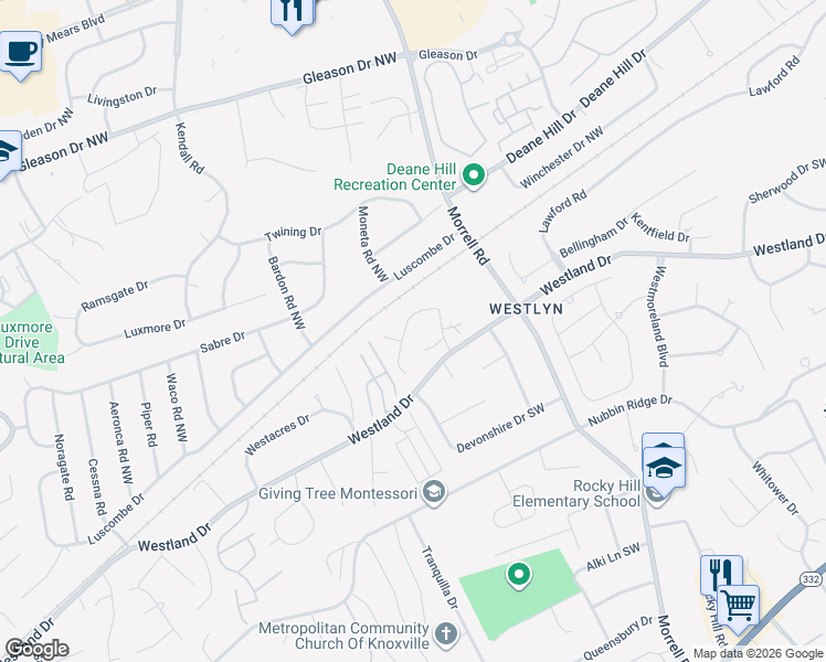 map of restaurants, bars, coffee shops, grocery stores, and more near 846 Hansmore Place in Knoxville