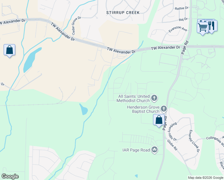 map of restaurants, bars, coffee shops, grocery stores, and more near 217 Brier Summit Place in Durham