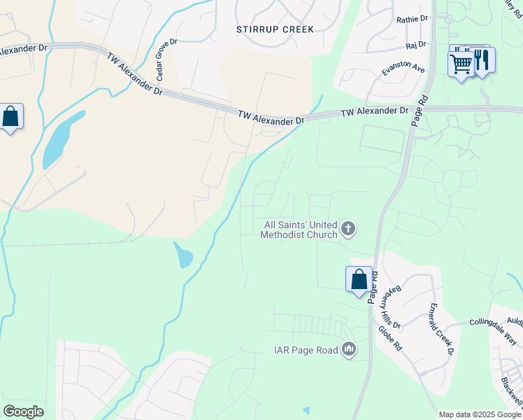 map of restaurants, bars, coffee shops, grocery stores, and more near 216 Brier Summit Place in Durham