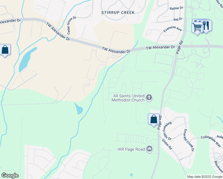 map of restaurants, bars, coffee shops, grocery stores, and more near 212 Brier Summit Place in Durham