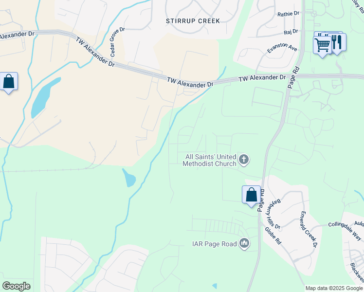 map of restaurants, bars, coffee shops, grocery stores, and more near 212 Brier Summit Place in Durham