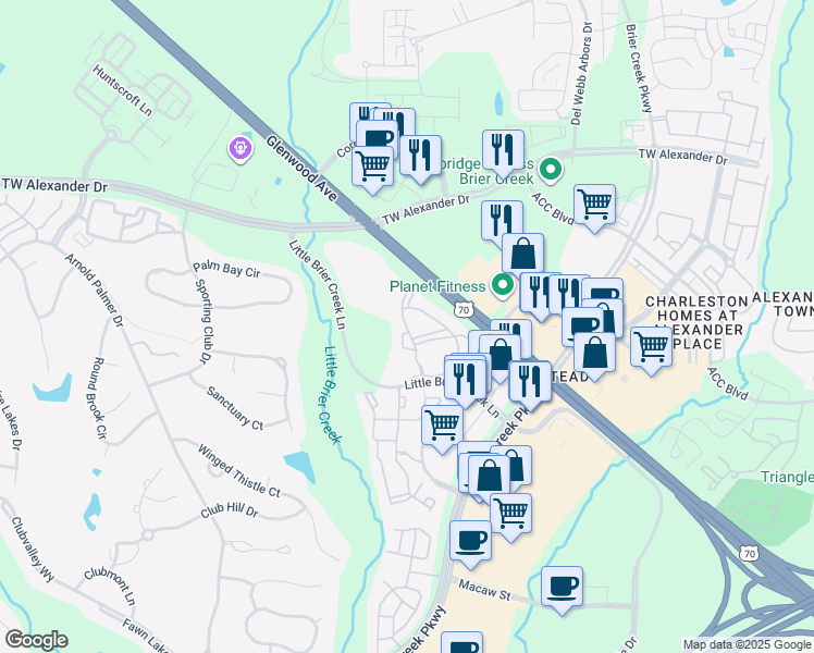 map of restaurants, bars, coffee shops, grocery stores, and more near 7940 Mountain Falls Court in Raleigh