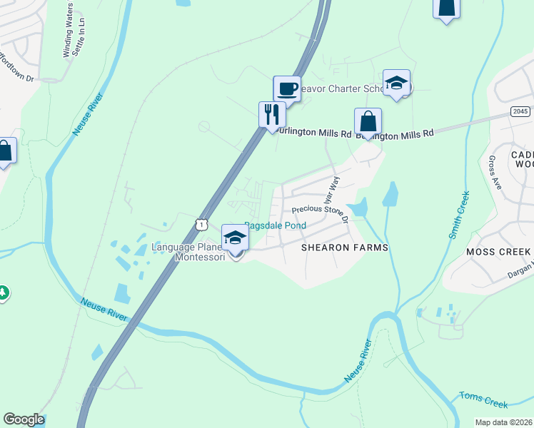 map of restaurants, bars, coffee shops, grocery stores, and more near 4206 Ginger Sprout Drive in Wake Forest