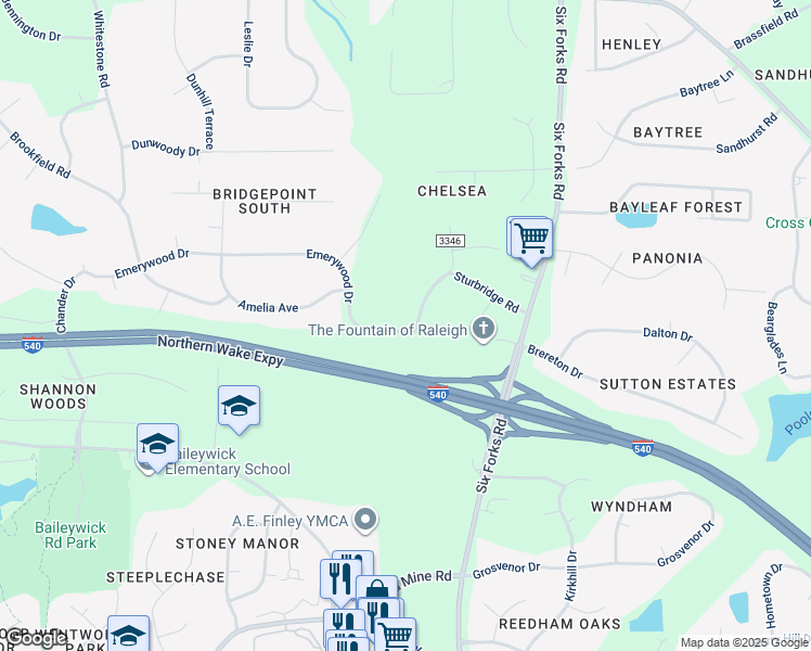 map of restaurants, bars, coffee shops, grocery stores, and more near 200 Emerywood Drive in Raleigh