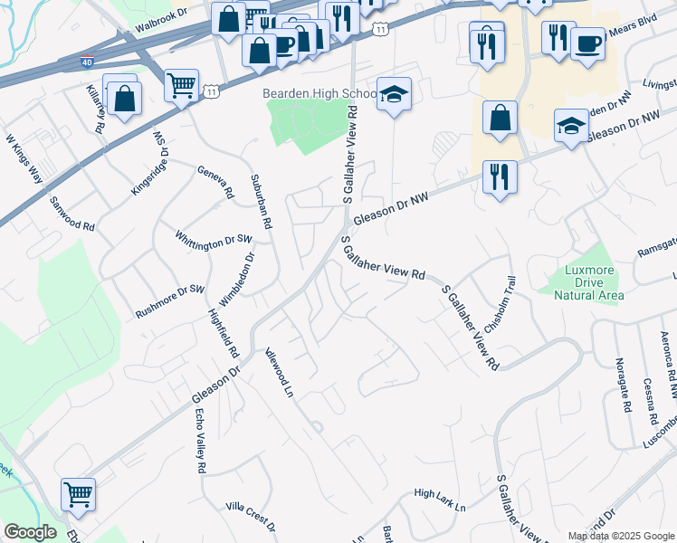 map of restaurants, bars, coffee shops, grocery stores, and more near 109 Canberra Drive in Knoxville