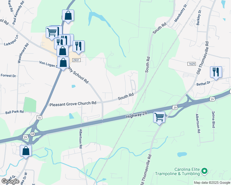 map of restaurants, bars, coffee shops, grocery stores, and more near 112 Donvic Drive in High Point