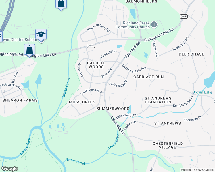 map of restaurants, bars, coffee shops, grocery stores, and more near 2601 Gross Avenue in Wake Forest