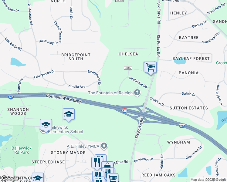 map of restaurants, bars, coffee shops, grocery stores, and more near 200 Emerywood Drive in Raleigh