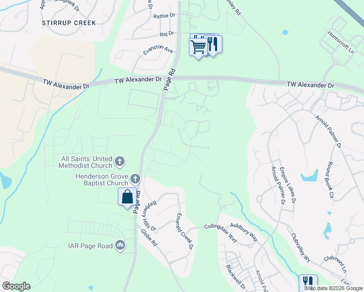 map of restaurants, bars, coffee shops, grocery stores, and more near 1028 Brightskies Street in Morrisville