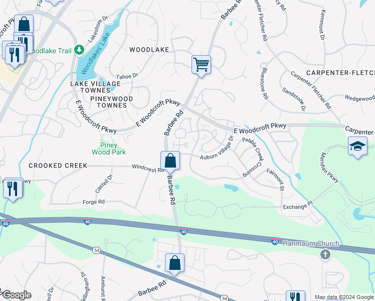 map of restaurants, bars, coffee shops, grocery stores, and more near 1220 Maroon Drive in Durham