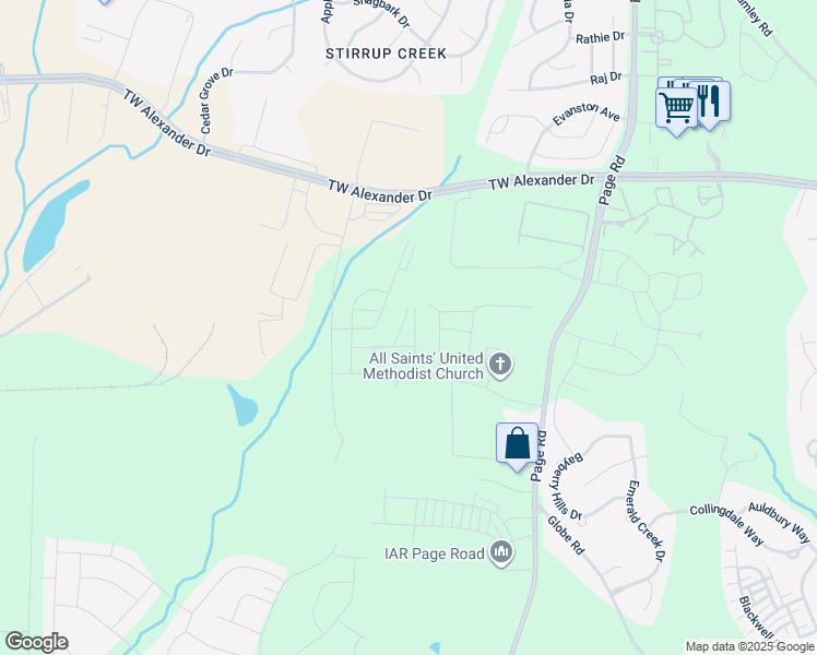 map of restaurants, bars, coffee shops, grocery stores, and more near 515 Judge Court in Durham